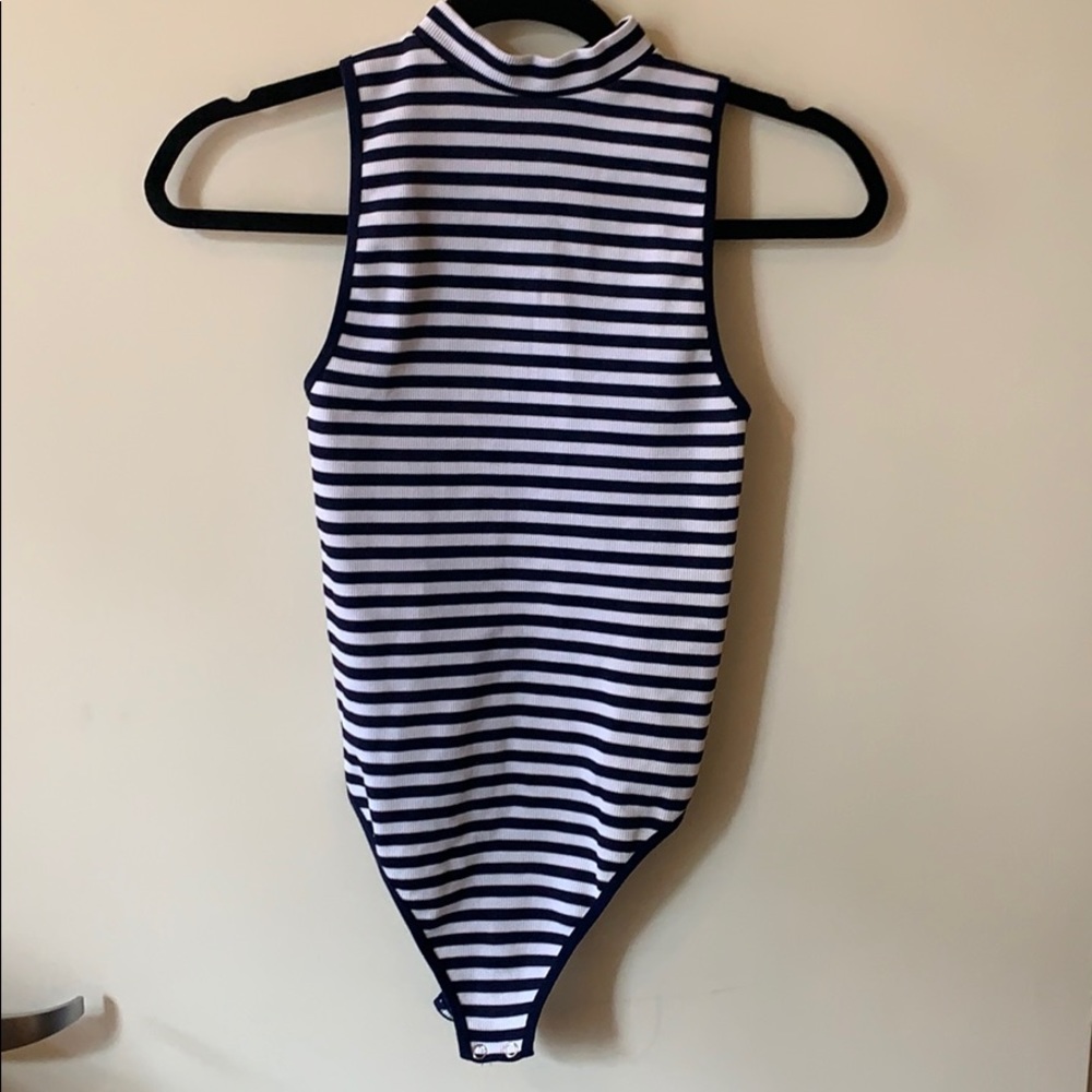 Navy and white striped onepiece